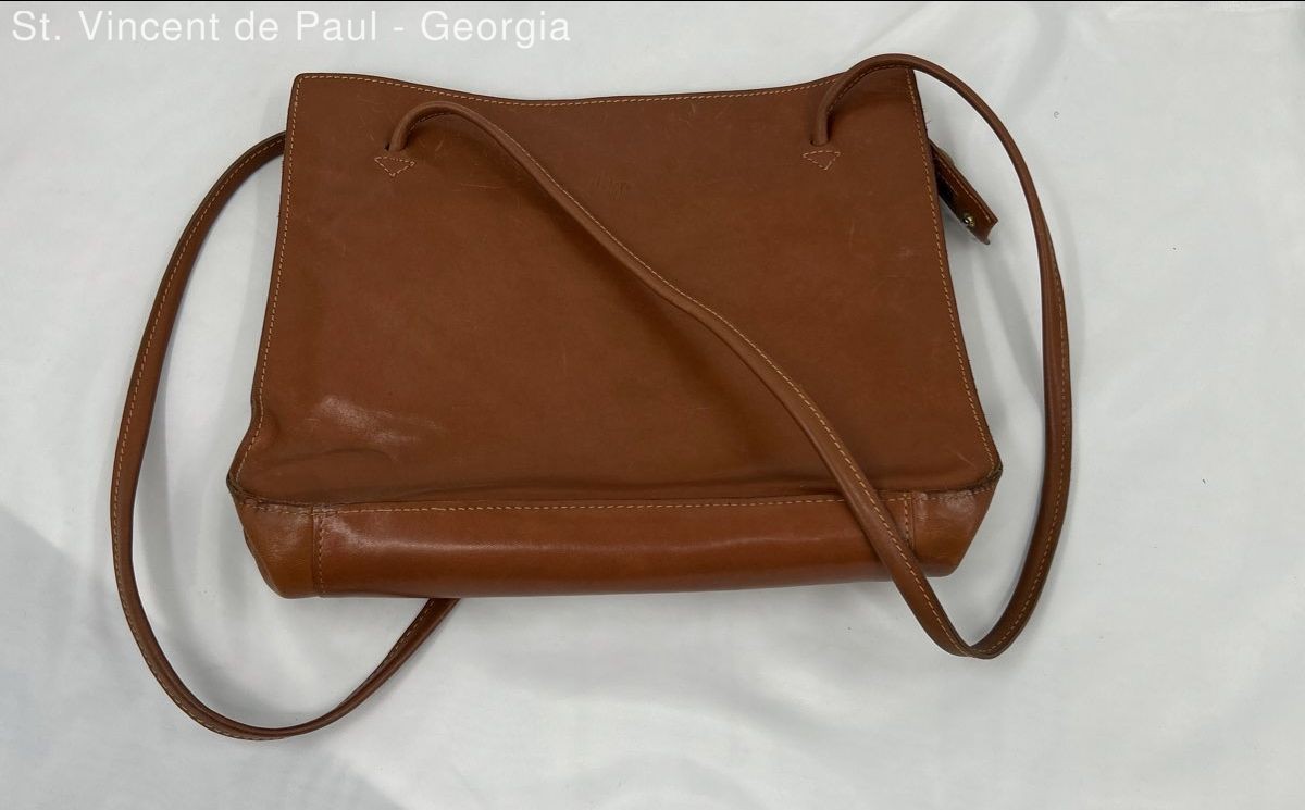 Vintage Monsac Original Brown Leather Double Handle Shoulder Bag Tote Great  Cond - Main Image