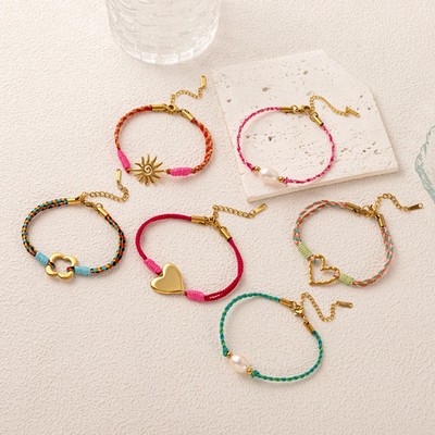 Stainless Steel Heart Rope Bracelet Gold Plated Adjustable Women Jewelry