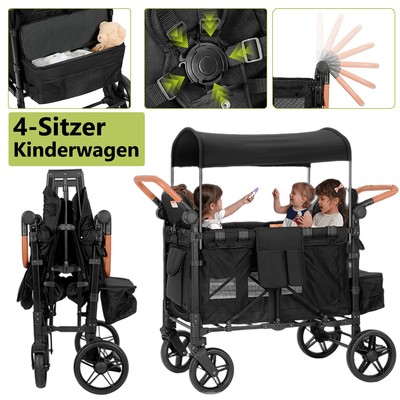 Baby-Bollerwagen Faltbar Stroller Wagon für Kinder 4-Sitzer-Kinderwagen mit Dach
