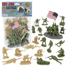 BMC WW2 Iwo Jima Plastic Army Men - 32 2.45 inches tall, Olive Drab / Tan