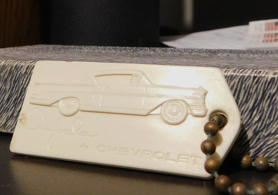 1958 Impala Chevrolet Keychain; ADVERTIISNG HARPSTER CHEV. Warriors, Mark, Pa.