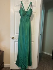 Green NV Couture Evening Gown With Crisscross Back And Rhinestone Straps Size 10