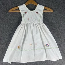 Vintage Toddler Girl Size 2 Turtle Floral Needlepoint Embroidered Sundress Tie