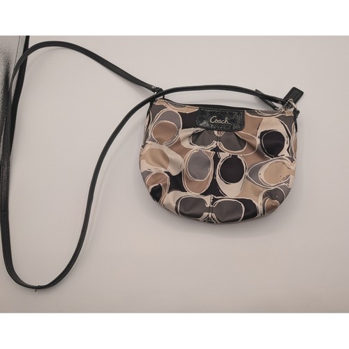 Coach Optic Signature C Satin Crossbody Bag Black Tan Multi