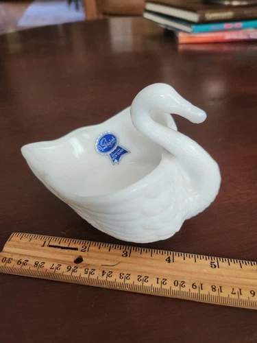 Vintage White Milk Glass Swan Candy Dish Blue Label Imperial Glass Co.