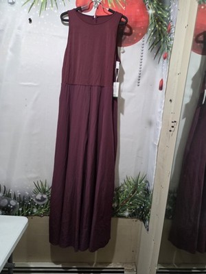 Halara XL Burgundy Jumpsuit With Split Over Skirt, Back Zipper & Side Pockets