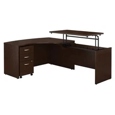 Series C 60W Right Sit to Stand L Shaped Desk Office Set in Mocha Cherry
