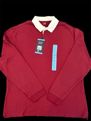 Gap Men s Rugby Shirt Burgundy Long Sleeve White Collar Size L NWT