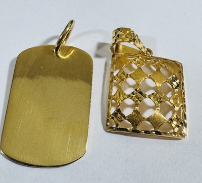 #ad #ad Gold 22K Solid 916 Real Gold Two Set 2 Rectangle Gold Bar Pendant 6.63g $1448.75