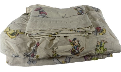 Vintage Disney Twin Sheet Set 3 Pc Mickey Minnie Dumbo Pluto Tinker Bell