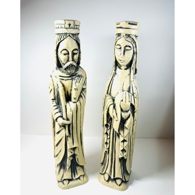Vintage pair Gothic King and Queen Renaissance Medieval Carved Resin statues
