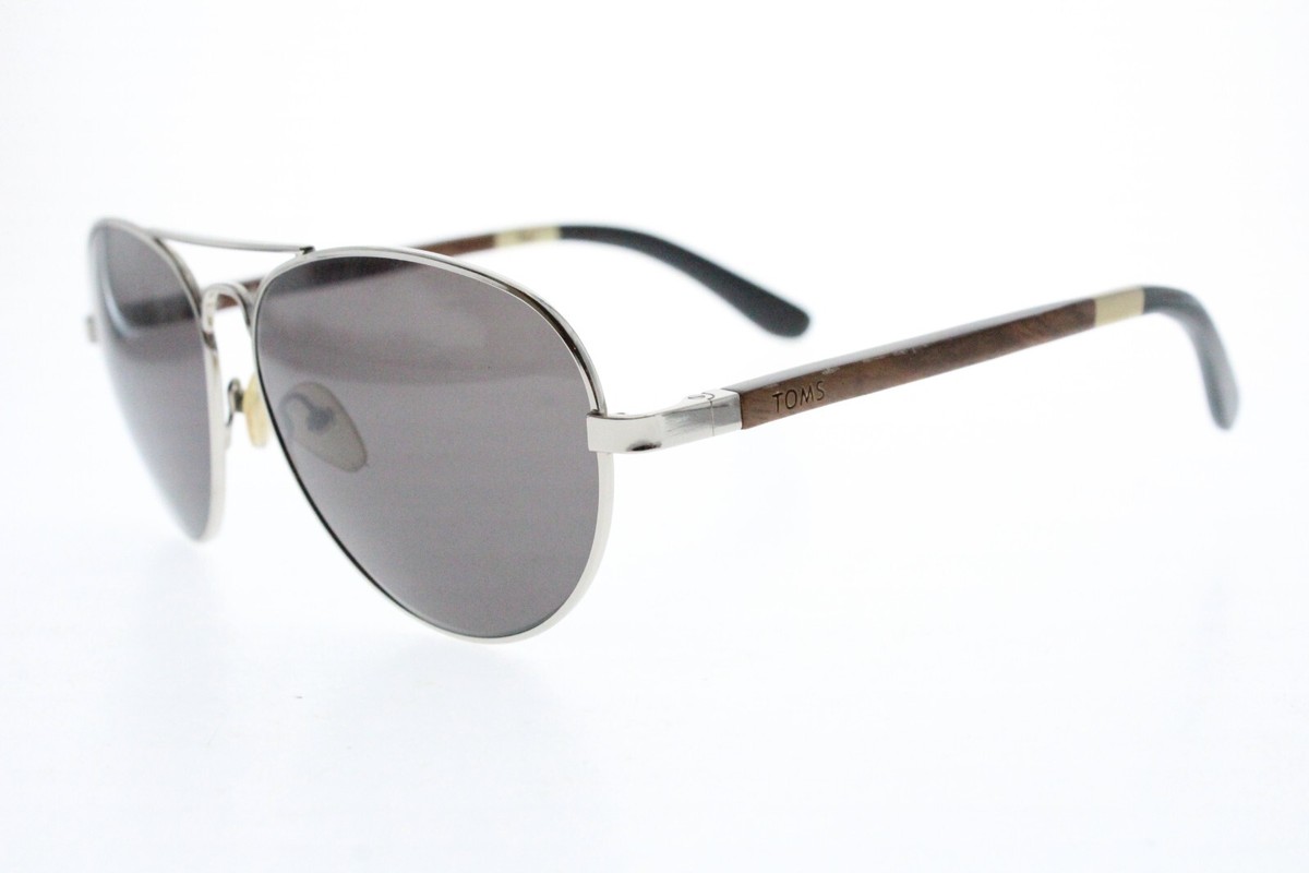 Toms Classic 301 Silver Wooden Aviator Sunglasses S003-018-01 Size