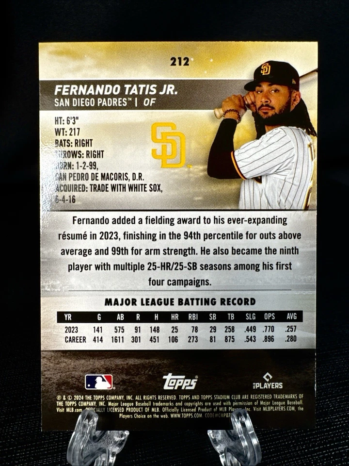 2024 Topps Stadium Club Design Variation Fernando Tatis Jr. #212  Padres SP - Image 2 of 2