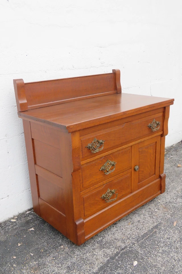 Mueble tocador de baño victoriano de principios de 1900 grande de roble 5497 Foto 2 de 4