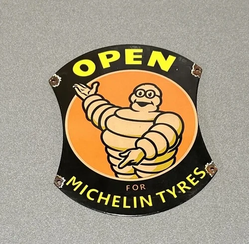 VINTAGE RARE 14” MICHELIN TIRES PORCELAIN SIGN CAR GAS OIL TRUCK GASOLINE