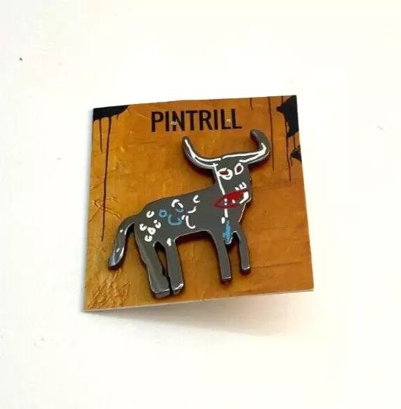 Jean-Michel Basquiat Enamel Stylized Bull Pin Lapel Badge Pintrill - NEW