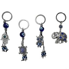SET of 4 Evil Eye Keychains Hamsa Owl Turtle Elephant Good Luck Charms