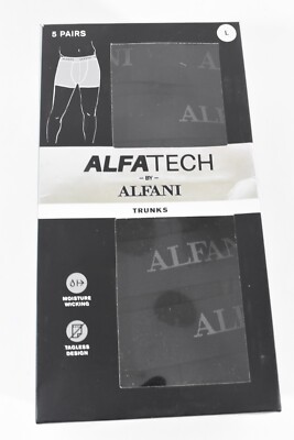 Alfani Mens Underwear Boxer  Trunk Brief New L(35- 37) Black Pack Of 5 Tagless