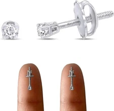 Studs Earrings Natural Round Diamond With Screw Back 14K Gold (0.04 Ct to  0.25)