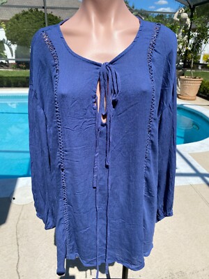 Indigo Thread Co. Tie Front Open Top Tunic Blouse Boho  Blue size 1X