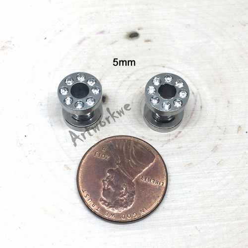 PAAR - KRISTALL EDELSTAHL 4-16mm SCHRAUBE Ohr Messgeräte Ohr Plugs Flesh Tunnel - Bild 6 von 12
