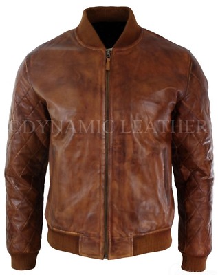 Herren Tan Brown Vintage echtes Leder Bomber Pilotenjacke