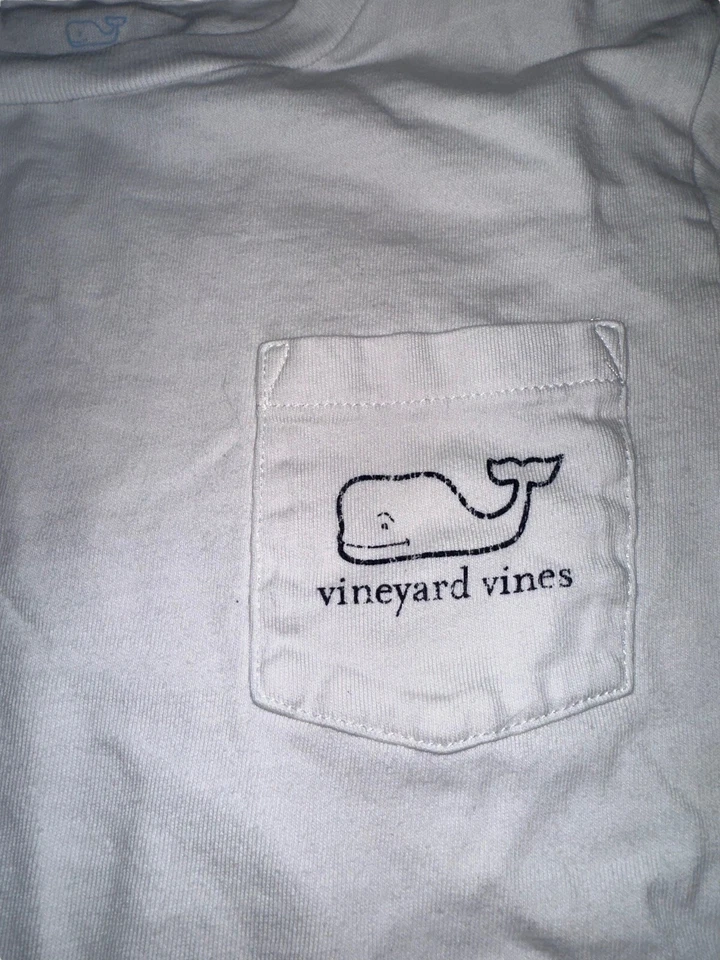 Vineyard Vines Girls Long Sleeve Pocket Tee Whale Sz S White - Image 4 of 4