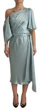 DOLCE & GABBANA Dress Silk Mint Green Fit Cut One Shoulder Midi IT40/US6/S $3500