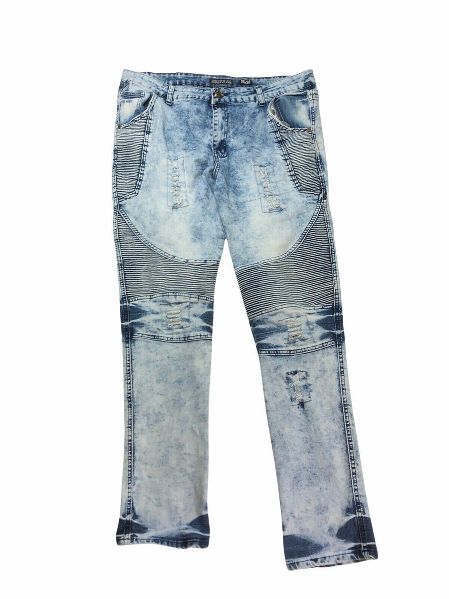 7 Souls Select Biker Distress Slim Stretch Jeans Acid Wash