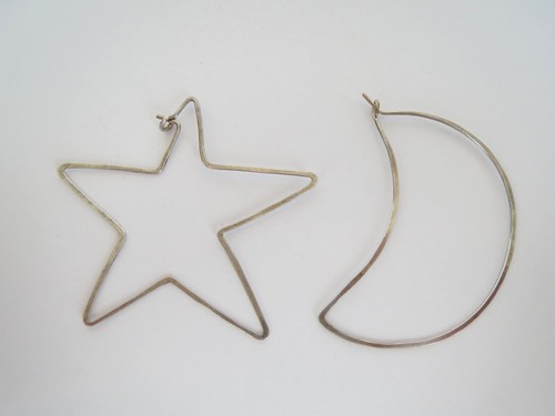 Sterling Silver Wire SUN & MOON Large Size DANGLE EARRINGS 2.25" Length - Picture 2 of 5