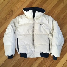 VTG 80s Gerry Women Reversible Puffer Jacket L Blue White USA Goose Down Nylon