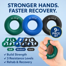 Hand Grip Strengthener Kit 9 Pack Finger Exerciser Forearm Trainer Rehab Tool