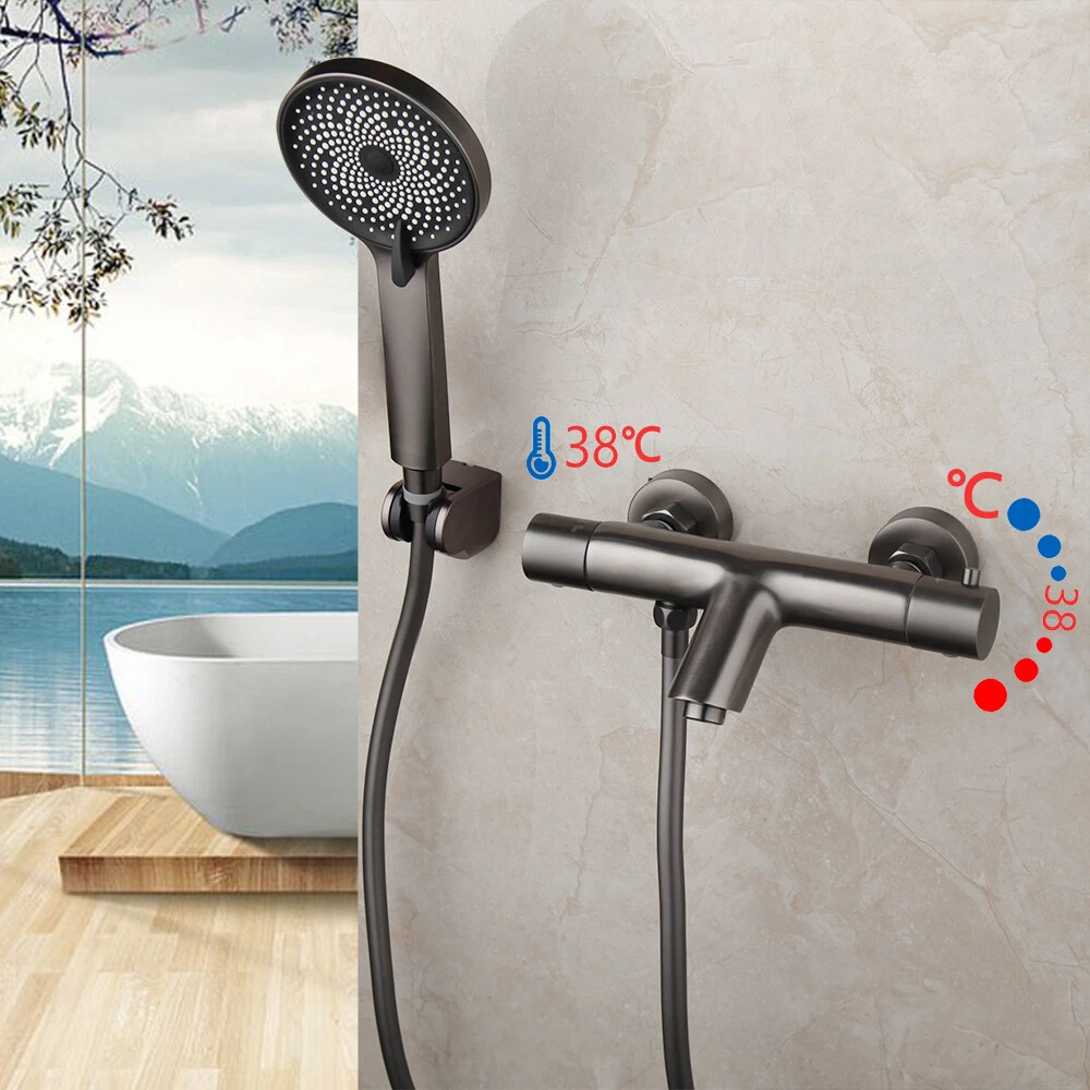 Fancy Bathroom Thermostatic Shower Mixer Wall Mount Hot Cold Water  Showering Faucet Temperature Control Valve Silver