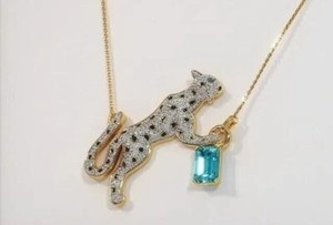 Authentic 2CT Emerald Cut Lab-Created Topaz Leopard Pendant 14K Yellow Gold Plated