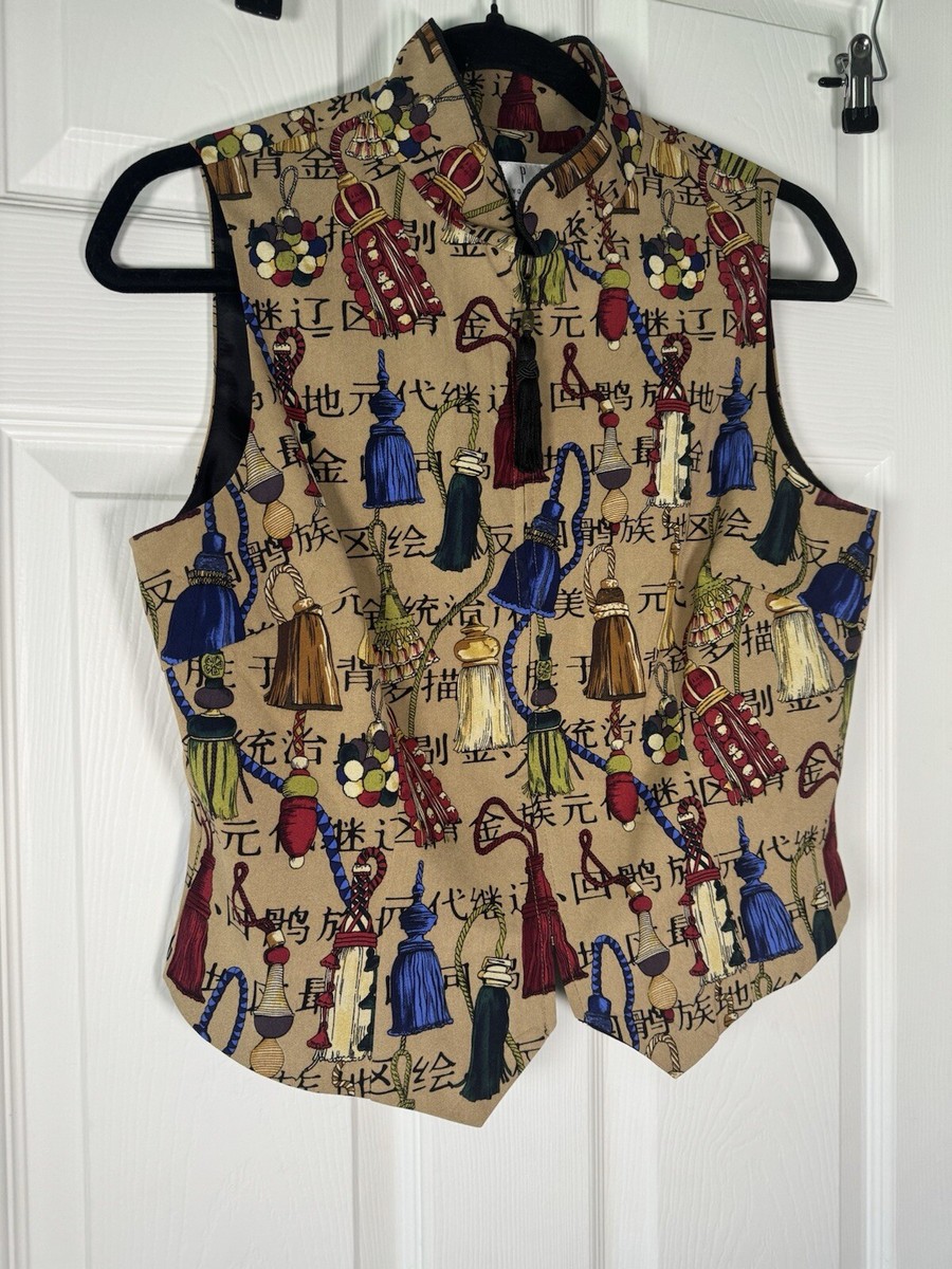 TAPP New York Novelty Zipper Vest Tassels Asian Inspired 100