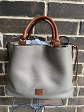 NWT 428 Dooney Bourke Barlow Taupe Gray Saddle Trim Tote