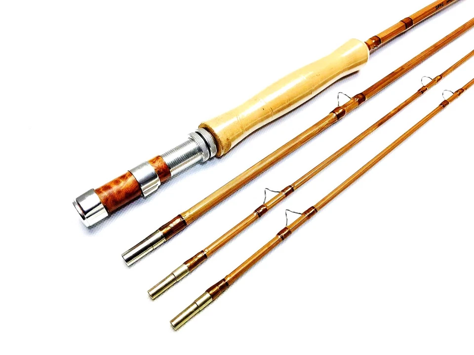 Cañas de pescar clásicas de bambú hechas a mano de 8'6" ~ 7 wt / 3 ~ sección / vintage Foto 3 de 4