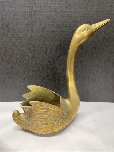 Large Brass Swan Planter Vintage container  Hollywood Regency Birds