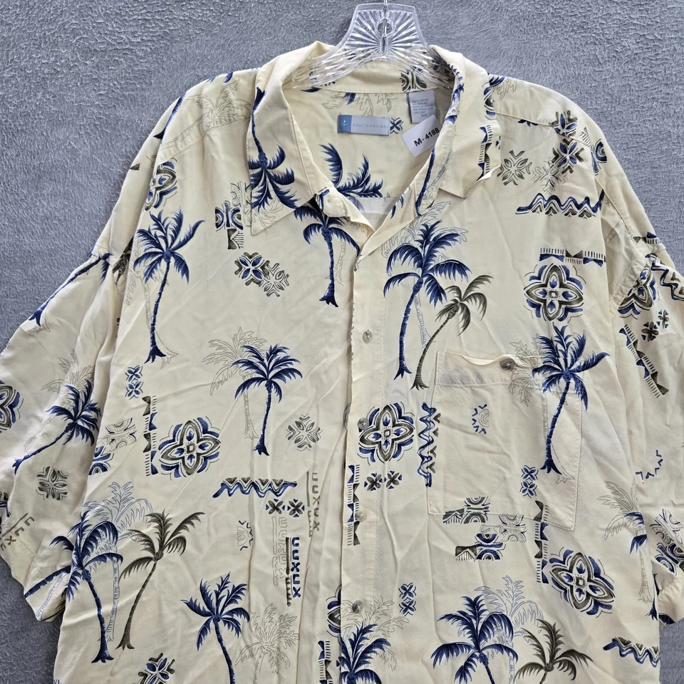 Camisa masculina vintage Half Moon Bay com botões 3X bege havaiana estampa gráfica floral - Imagem 3 de 4