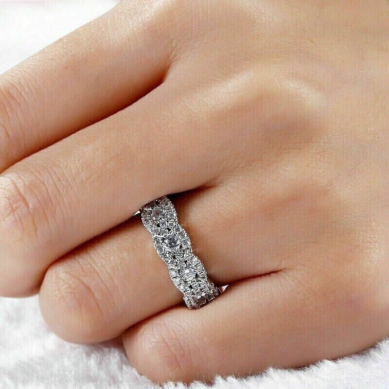 2.50Ct Round Cut Lab Created Diamond Eternity Wedding Ring 14K White ...
