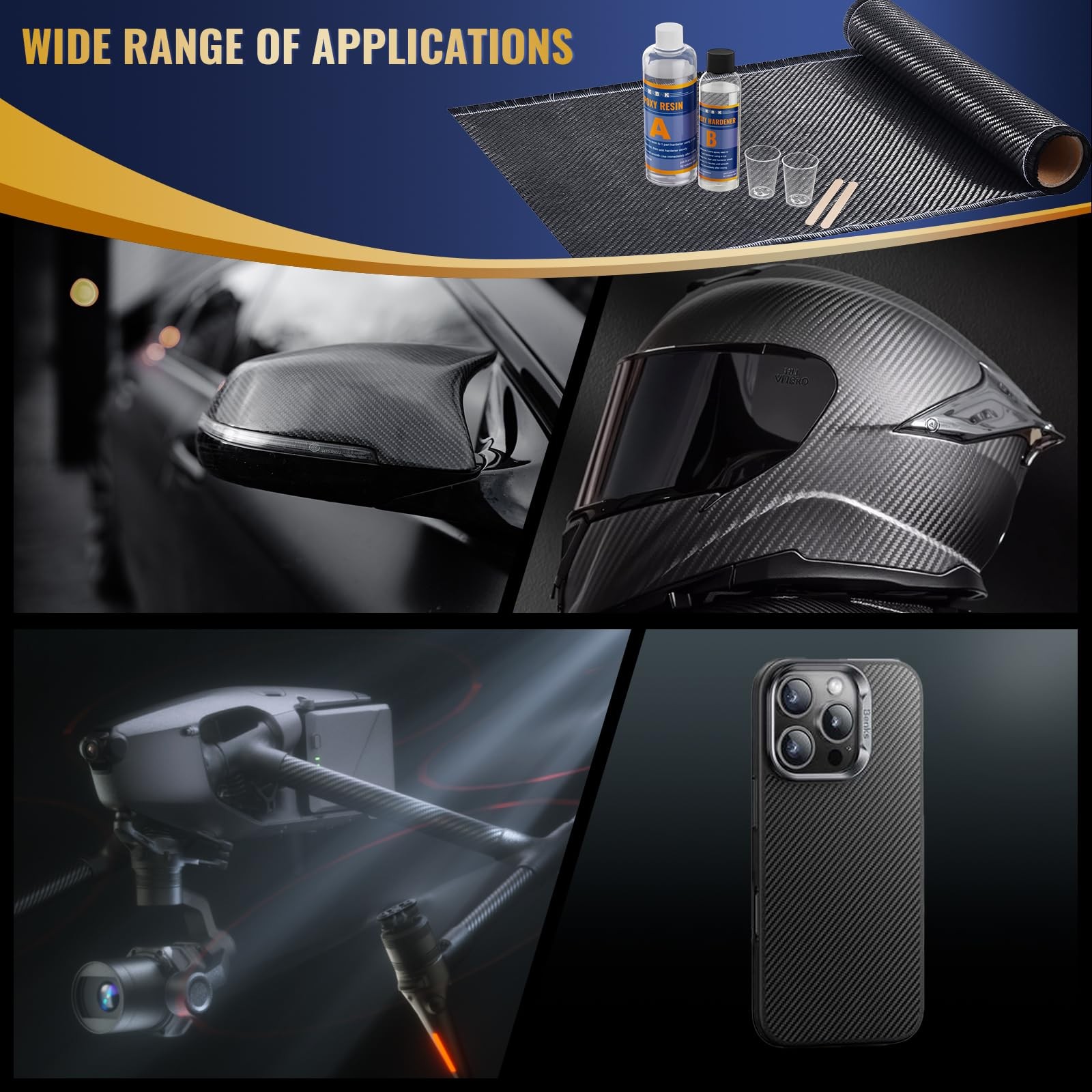 5FT Carbon Fiber Repair Kit 12" Carbon Fiber Cloth Roll 8OZ Epoxy Resin 4OZ H...