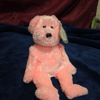 TY Beanie Baby - SHERBET -  the Bear  - Pink Version - With Tags In Protector 