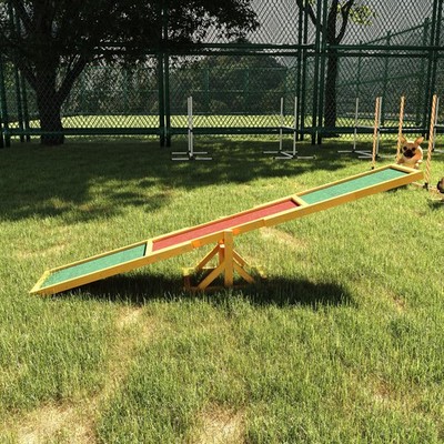 Wooden Dog Agility Seesaw 71in Weather Resistant Training Teeter Platform Exerci