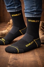 3-12 Pairs Men's Stanley Black Cushion Cotton Crew Socks Size 10-13