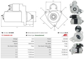 AS-PL Anlasser Starter 0.9 Kw f&uuml;r VW Golf IV 1.4 16V 1.6 Audi A3 A2