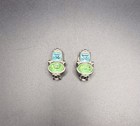 1928 JEWELRY Full Lead Crystal Green / Blue Clip On Earrings Silver Tone OOC/Tag — photo 8