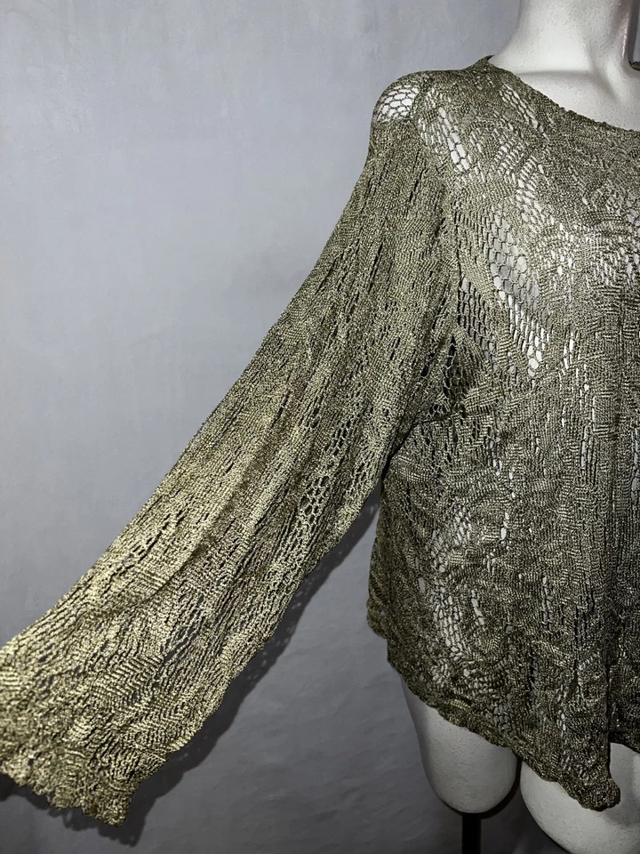 Carole Little Sweater 2X Sage 绿色钩针波西米亚开口针织纽扣 LS 开衫 — 第 3/4 张图片