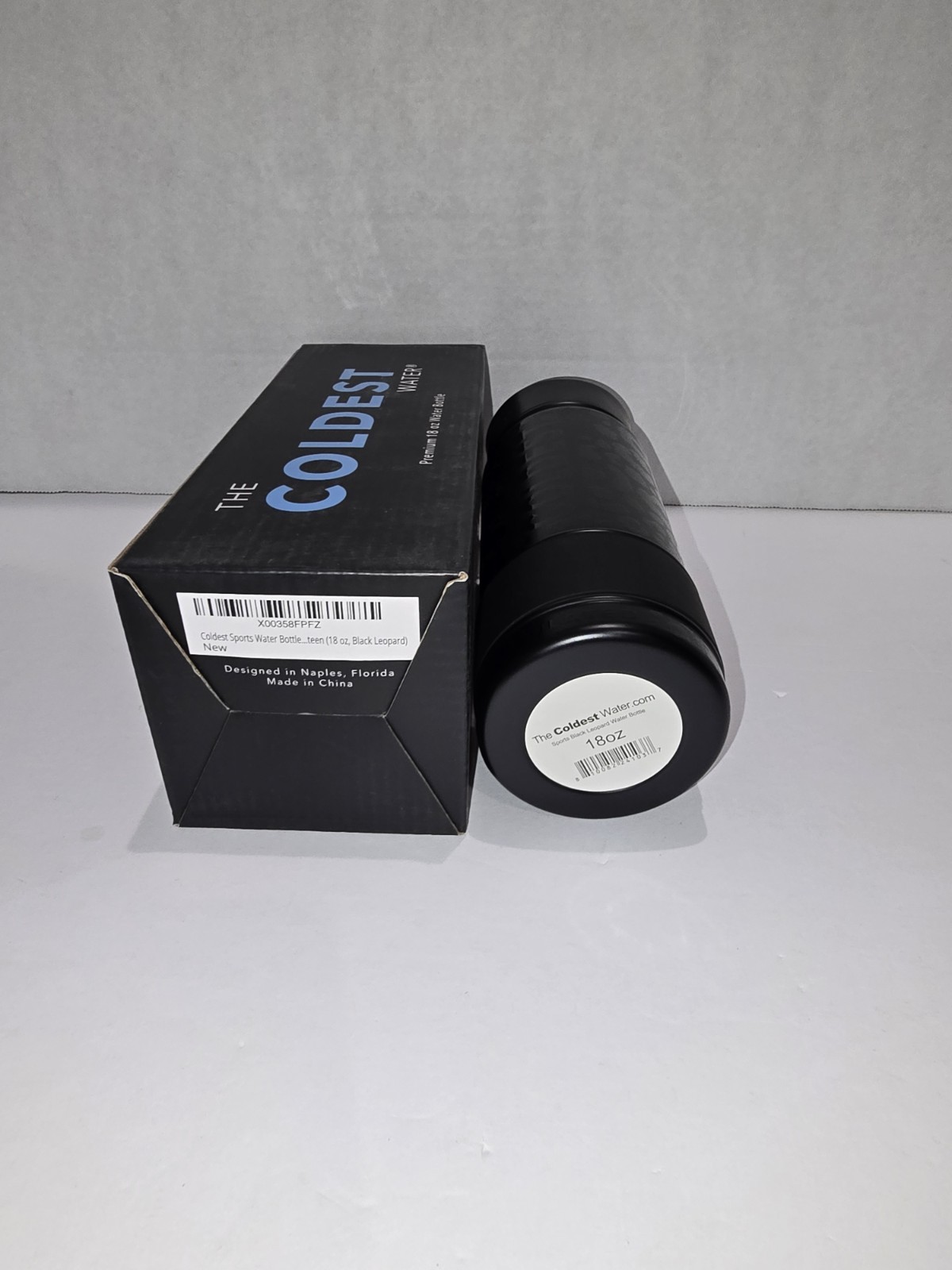The Coldest 18oz Sports Water Bottle Black Leopard NEW