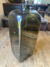 Green Antique 1700's Hand Blown Case Gin Bottle Open Pontil 18th c