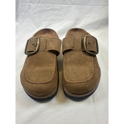 White Mountain Footbeds Brown Suede Platform Clogs Buckle Mules Womens Brown
